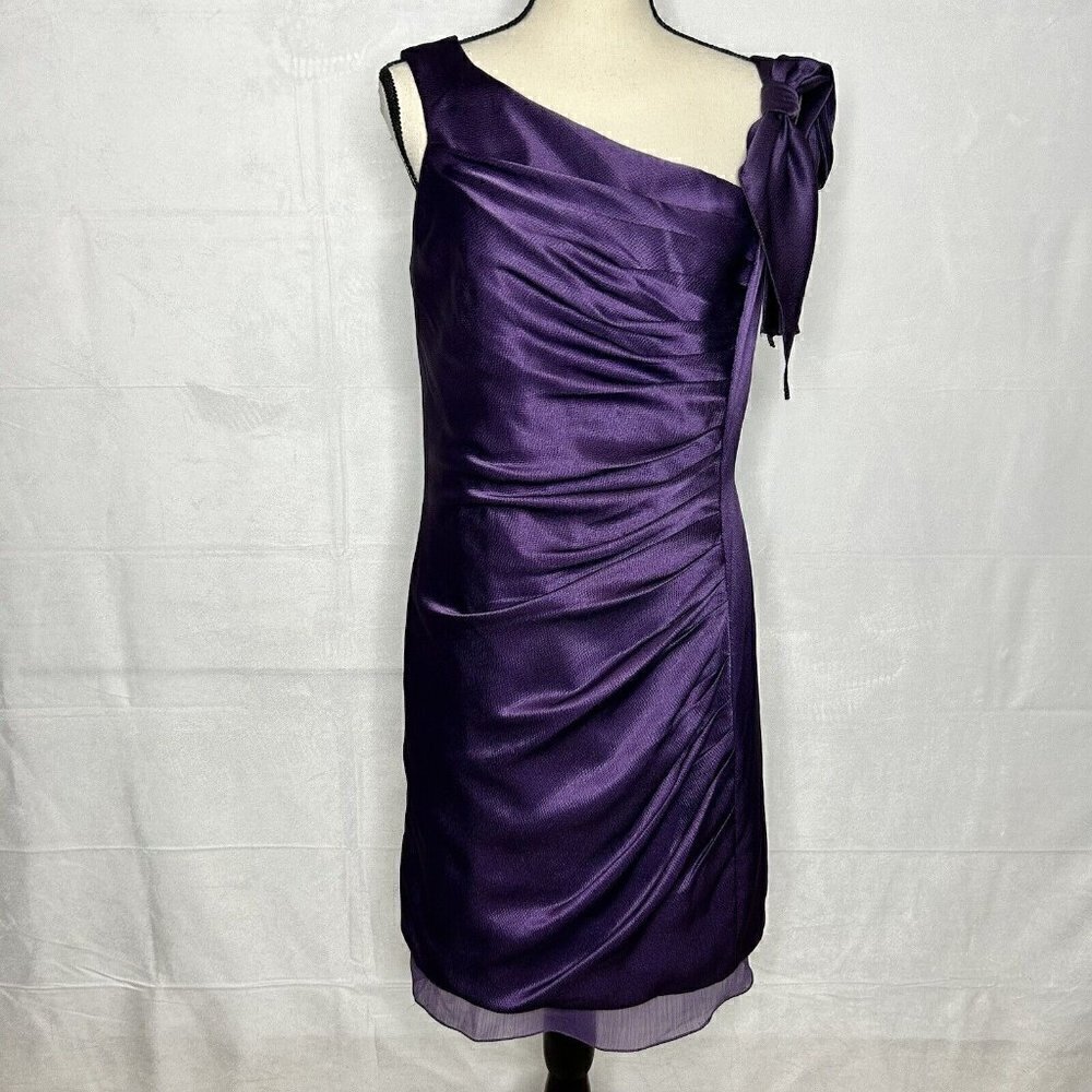 White by Vera Wang Royal Purple Bow Sleeveless Formal Dress Sz 12 Lined